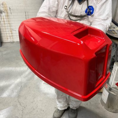 Fibreglass Engine Cover With Candy Red Metallic Paint Applied