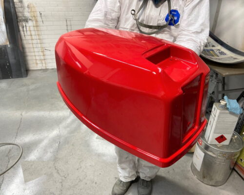 Fibreglass Engine Cover With Candy Red Metallic Paint Applied